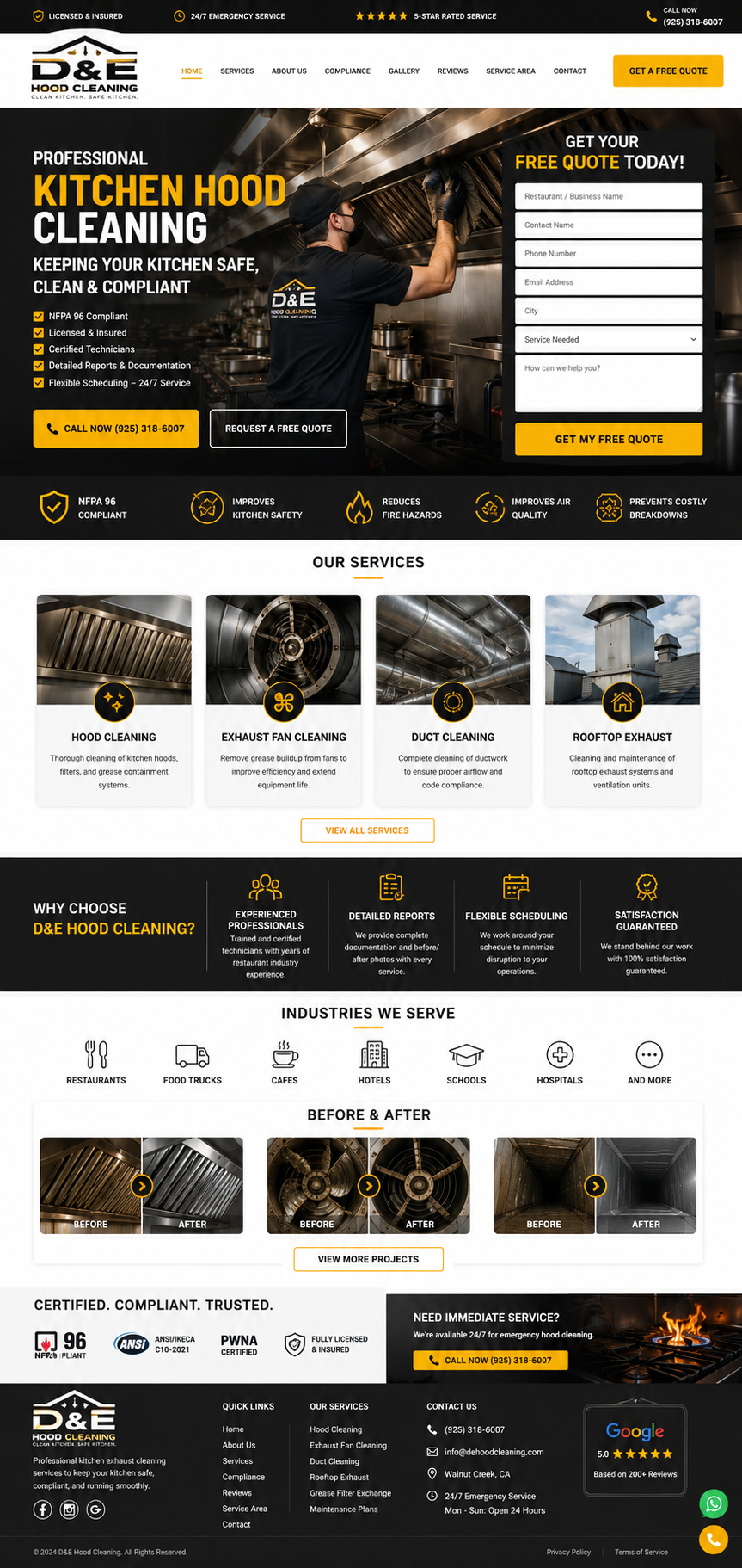 D&E Hood Cleaning — Hood Cleaning website template by Business Builder IO