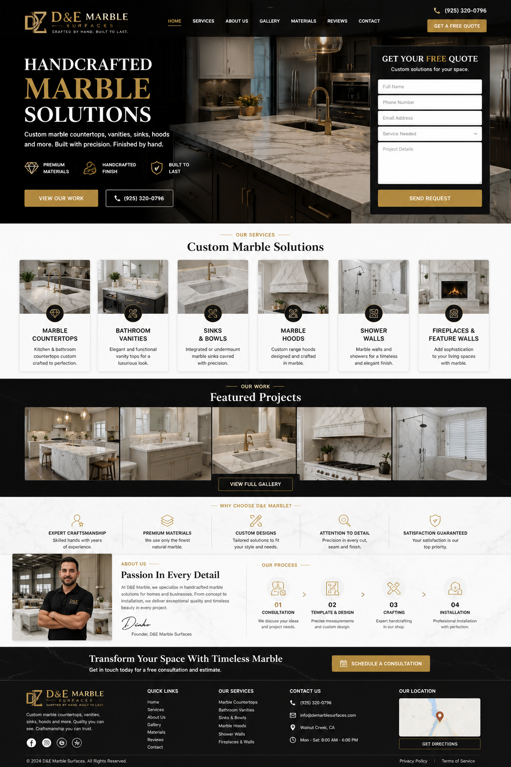 D&E Marble — Marble & Surfaces website template by Business Builder IO